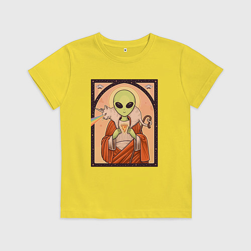 Детская футболка Пришелец и кот-единорог / Желтый – фото 1