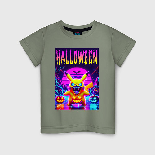 Детская футболка Pikachu - halloween vaporwave / Авокадо – фото 1