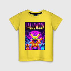 Футболка хлопковая детская Pikachu - halloween vaporwave, цвет: желтый