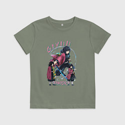 Футболка хлопковая детская Клинок рассекающий демонов Giyu Tomioka, цвет: авокадо
