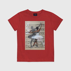 Футболка хлопковая детская Балет ноты, цвет: красный