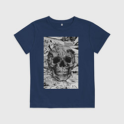 Футболка хлопковая детская Череп черно-белый, цвет: тёмно-синий