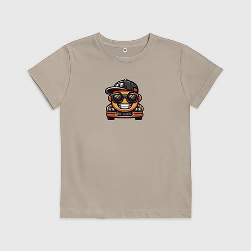 Детская футболка Машина рэпер в черных очках / Миндальный – фото 1