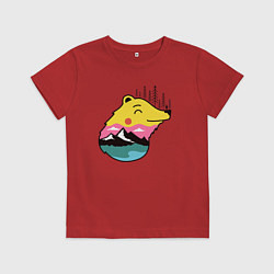 Футболка хлопковая детская Лесной медведь и человек, цвет: красный