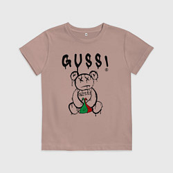 Футболка хлопковая детская Гусси - мишка с гусями, цвет: пыльно-розовый