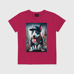 Футболка хлопковая детская Funny bull terrier in New York - ai art, цвет: маджента