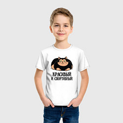 Футболка хлопковая детская Красивый и спортивный толстый кот, цвет: белый — фото 2