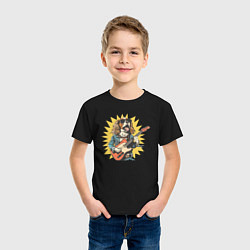 Футболка хлопковая детская Кавалер кинг чарльз спаниель рокер играет на гитар, цвет: черный — фото 2