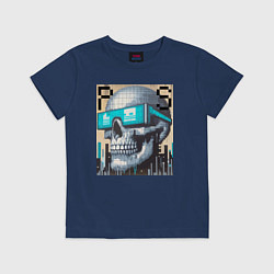 Футболка хлопковая детская Pixel skull - ai art fantasy, цвет: тёмно-синий