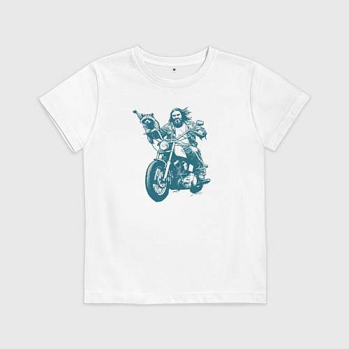 Детская футболка Енот с байкером на мотоцикле / Белый – фото 1