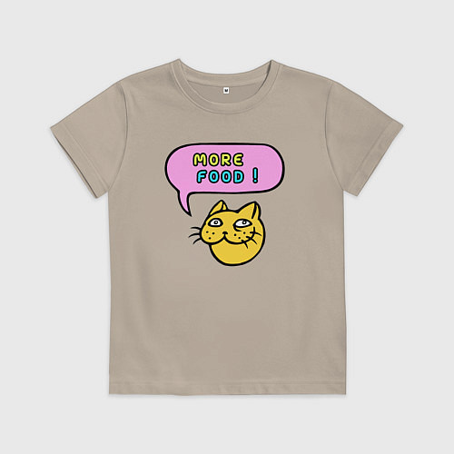Детская футболка Котик - больше еды / Миндальный – фото 1