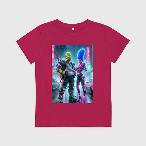 Детская футболка Marge and Homer in the pouring rain - cyberpunk / Маджента – фото 1