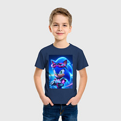 Футболка хлопковая детская Крутой кибер ёжик - неоновое свечение, цвет: тёмно-синий — фото 2