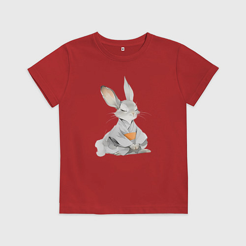 Детская футболка Кролик в кимоно / Красный – фото 1