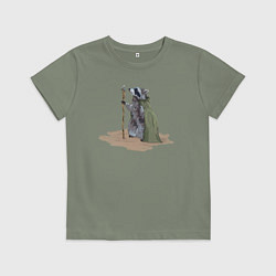 Футболка хлопковая детская Енот с посохом, цвет: авокадо