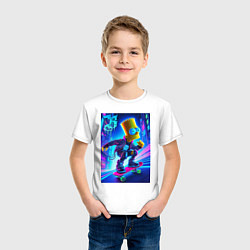 Футболка хлопковая детская Барт Симпсон на скейтборде - неоновое свечение, цвет: белый — фото 2