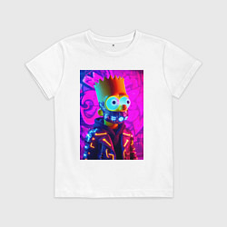 Футболка хлопковая детская Барт Симпсон в респираторе - неоновое свечение, цвет: белый