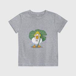 Детская футболка Милая уточка гусь под листом в шляпке в дождь