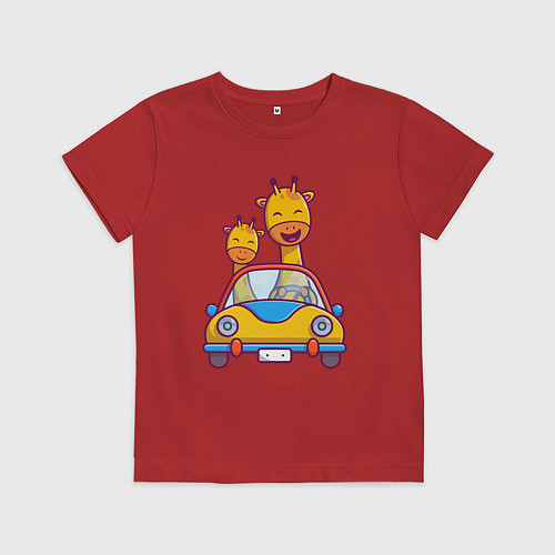 Детская футболка Жирафы в автомобиле / Красный – фото 1