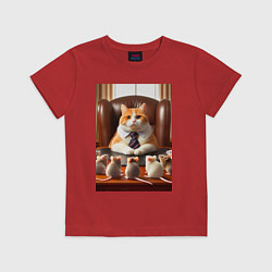 Футболка хлопковая детская Рыжий кот босс - нейроарт, цвет: красный