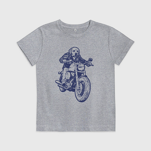Детская футболка Лабрадор байкер на мотоцикле чоппере / Меланж – фото 1