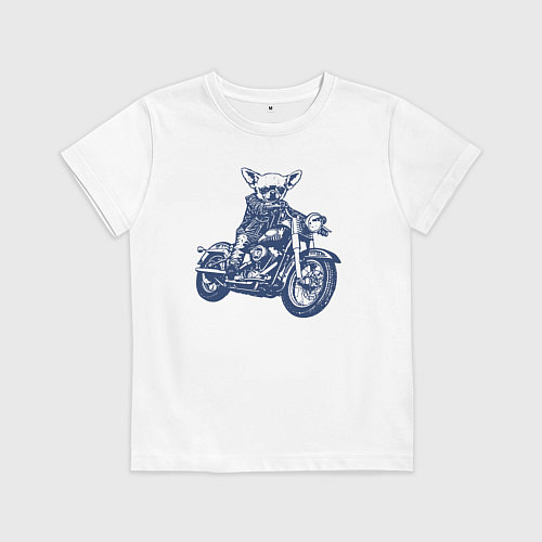 Детская футболка Чихуахуа байкер на мотоцикле / Белый – фото 1