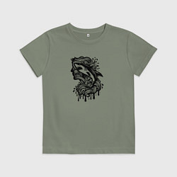 Футболка хлопковая детская Татуировка с акулой и головой человека, цвет: авокадо