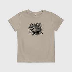 Футболка хлопковая детская Акула с коварной улыбкой, цвет: миндальный