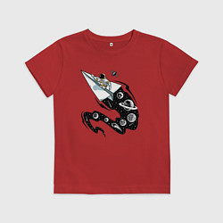Футболка хлопковая детская Космический бумажный самолётик, цвет: красный