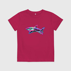Футболка хлопковая детская Светящаяся акула, цвет: маджента