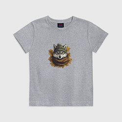 Футболка хлопковая детская Серый волк в шапке и шарфе, цвет: меланж