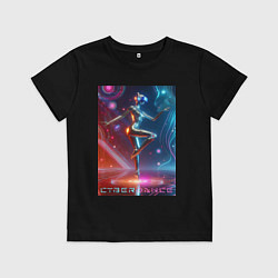 Футболка хлопковая детская Танцующая кибер девчонка - неоновое свечение, цвет: черный
