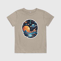 Футболка хлопковая детская Далеко в космосе планеты, цвет: миндальный