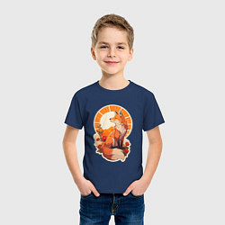 Футболка хлопковая детская Лиса и солнце в японском стиле, цвет: тёмно-синий — фото 2