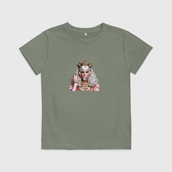Футболка хлопковая детская Девушка в короне с жвачкой, цвет: авокадо