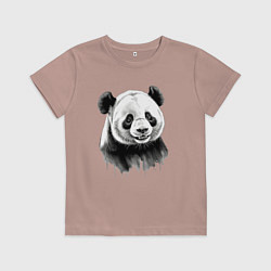 Футболка хлопковая детская Панда портрет черно белый, цвет: пыльно-розовый