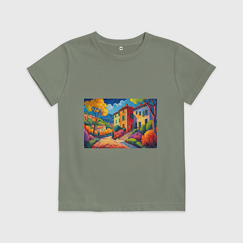 Детская футболка Живопись яркие домики фовизм / Авокадо – фото 1