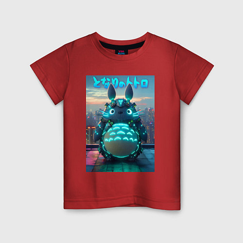 Детская футболка Cyber Totoro - neon glow fantasy / Красный – фото 1