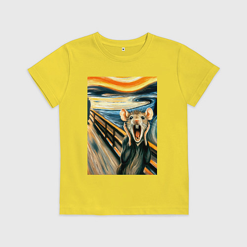 Детская футболка Мышка кричит на картине Эдварда Мунка - мем искусс / Желтый – фото 1