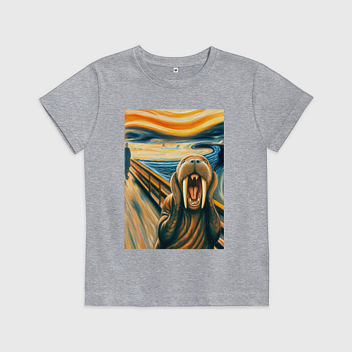 Детская футболка Морж кричит на картине Эдварда Мунка - мем искусст / Меланж – фото 1