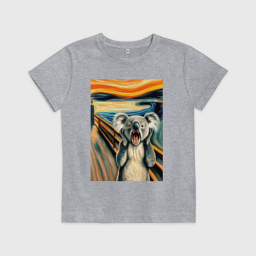 Детская футболка Коала кричит на картине Эдварда Мунка - мем искусс / Меланж – фото 1