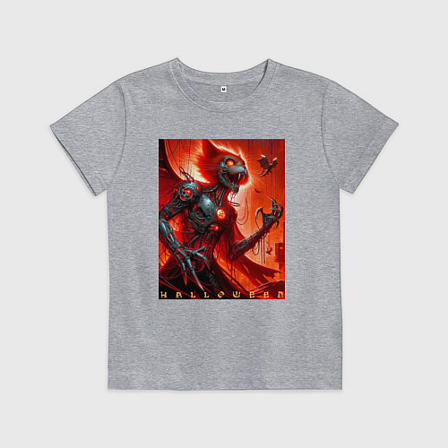 Детская футболка Кибер кошка ведьма - хэллоуин / Меланж – фото 1