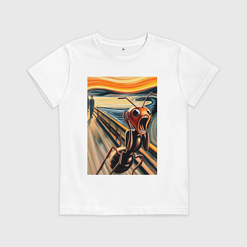 Детская футболка Муравей кричит на картине Эдварда Мунка - мем иску / Белый – фото 1