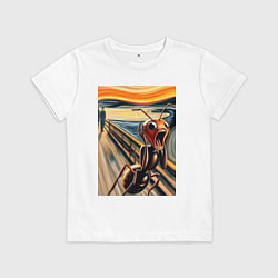 Футболка хлопковая детская Муравей кричит на картине Эдварда Мунка - мем иску, цвет: белый