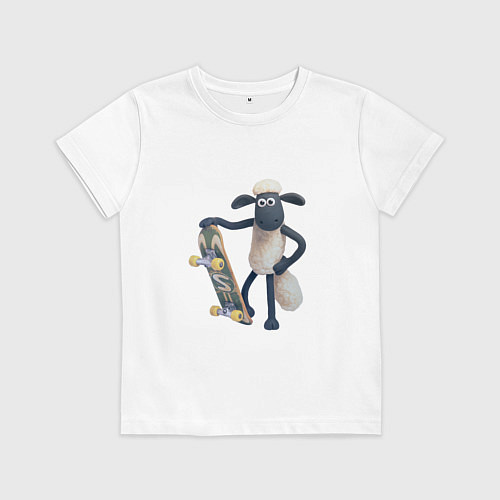 Детская футболка Барашек Шон со скейтом / Белый – фото 1