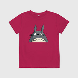 Футболка хлопковая детская Выглядывающий тоторо, цвет: маджента