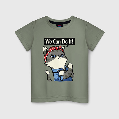 Детская футболка We can do it - cat / Авокадо – фото 1