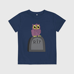 Футболка хлопковая детская Сова на надгробии, цвет: тёмно-синий