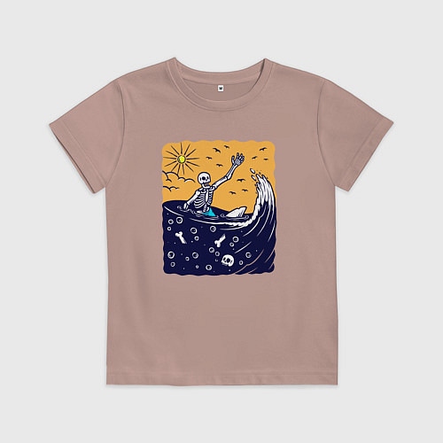 Детская футболка Скелетик в море / Пыльно-розовый – фото 1