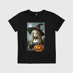 Детская футболка Ведьма держит тыкву - хэллоуин